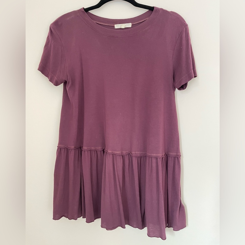 Urban Outfitters Truly Madly Deeply Maroon Burgundy Plum Peplum Tee Top Shirt